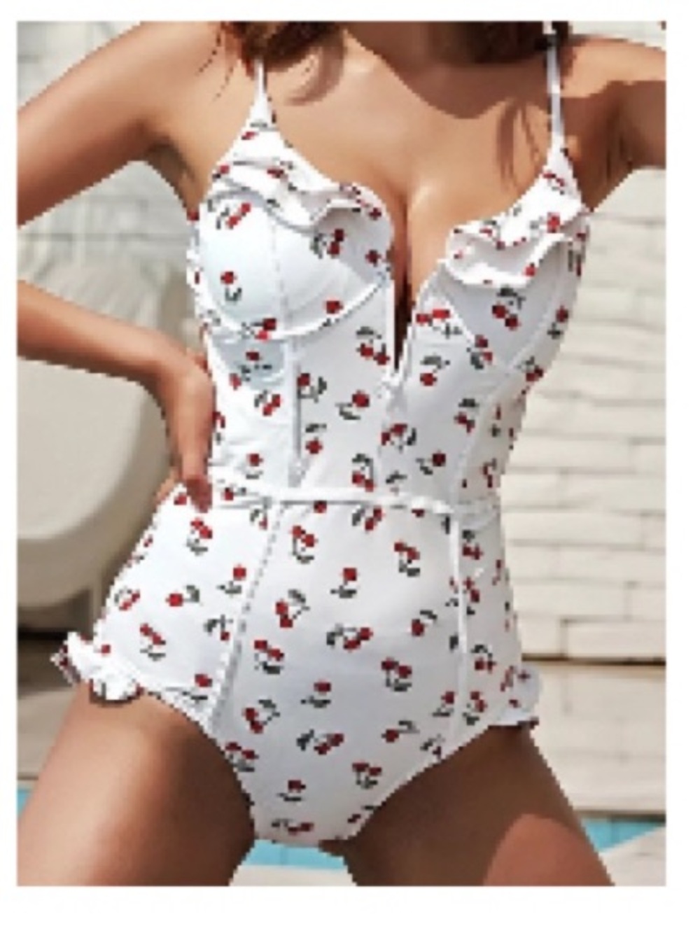 White Cherry Print One-Piece Swimsuit